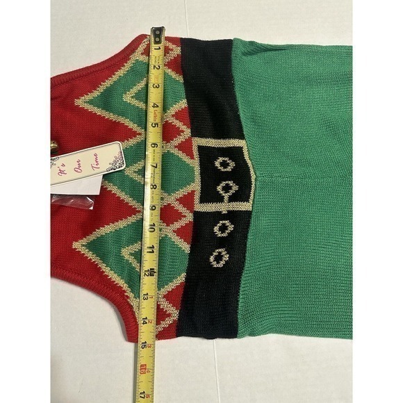 It’s Our Time Holiday Sleeveless Jumpsuit Size Small Red green White Bells Bow - Picture 14 of 16